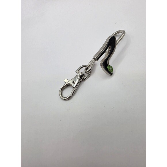 Alexx Purse Hook Keyring Bag Hanger Black w\ Green High Heel Sivertone - Picture 2 of 5